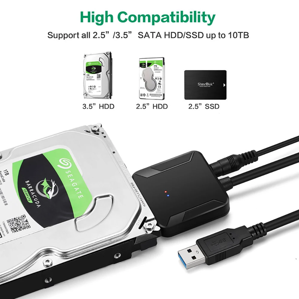 Cable USB 3,0 a SATA, adaptador de disco duro externo, adaptador de alta velocidad de 6Gbps con puerto de fuente de alimentación compatible con HDD/SSD 2,5 3,5