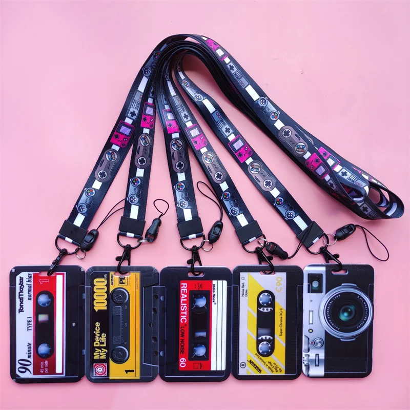 Retro Tape Card Holder Lanyard Camera Neck Strap Credit Card Case ID Badge Holders Credentials Protection Card Holders