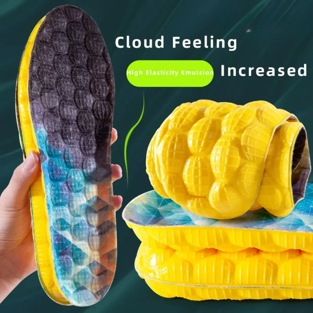 Image of 1 Paar 4D Cloud-Technologie Hochelastische Sport-Deodorant-Einlegesohlen für Schuhe Gelbe PU-Sohle Atmungsaktiv für Füße Herren Lauf-Einlegesohle