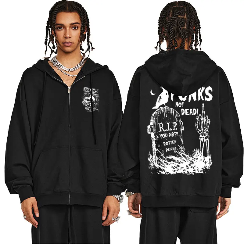 Rock Band The Exploited Punks Not Dead Zipper Hoodie Men Women Gothic Punk Oversized Zip Up Jacket Men's Vintage Zip Up Hoodies