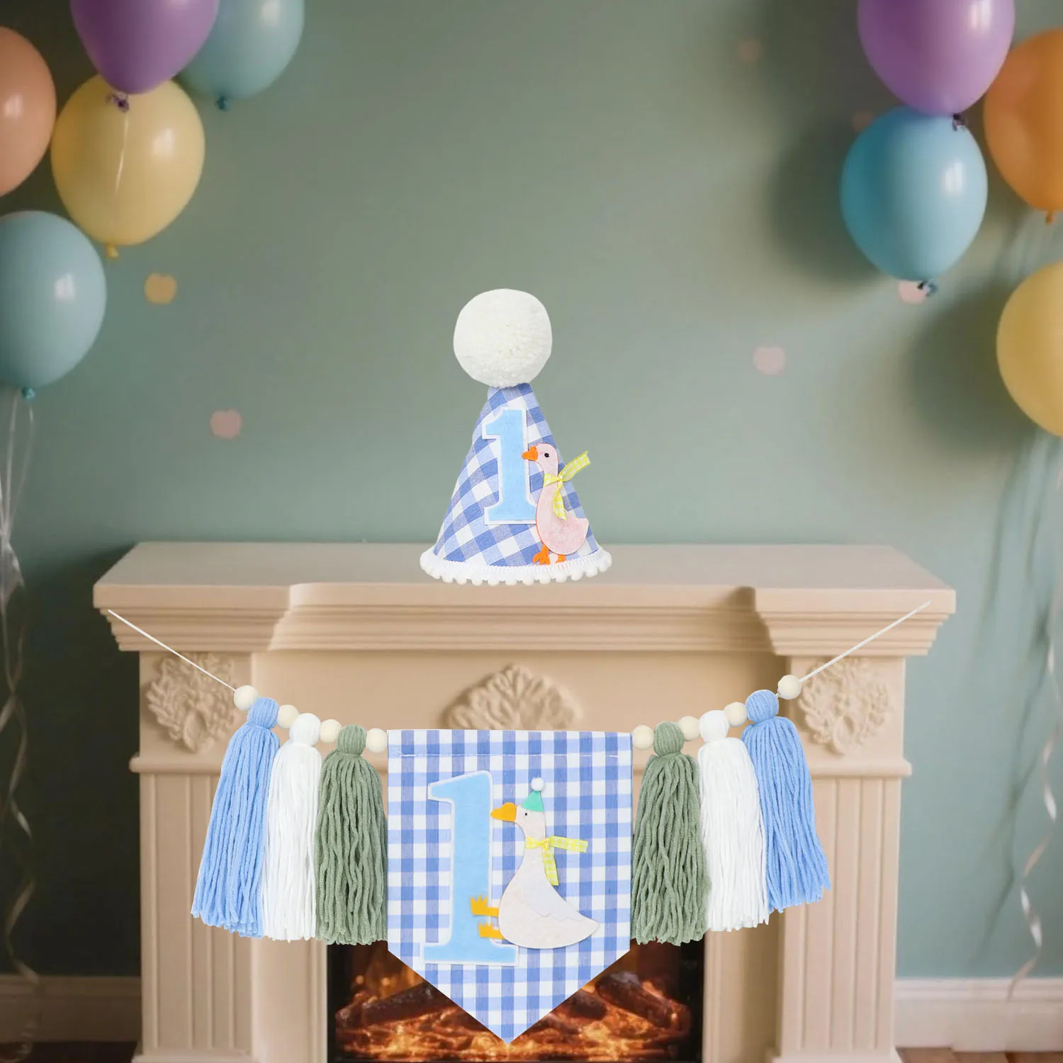 Hochstuhl-Banner zum 1. Geburtstag, blaue große Gans-Thema, dekorative Girlande für Geburtstagsfeiern, Foto-Requisiten, Partyzubehör für Jungen – Detail 7