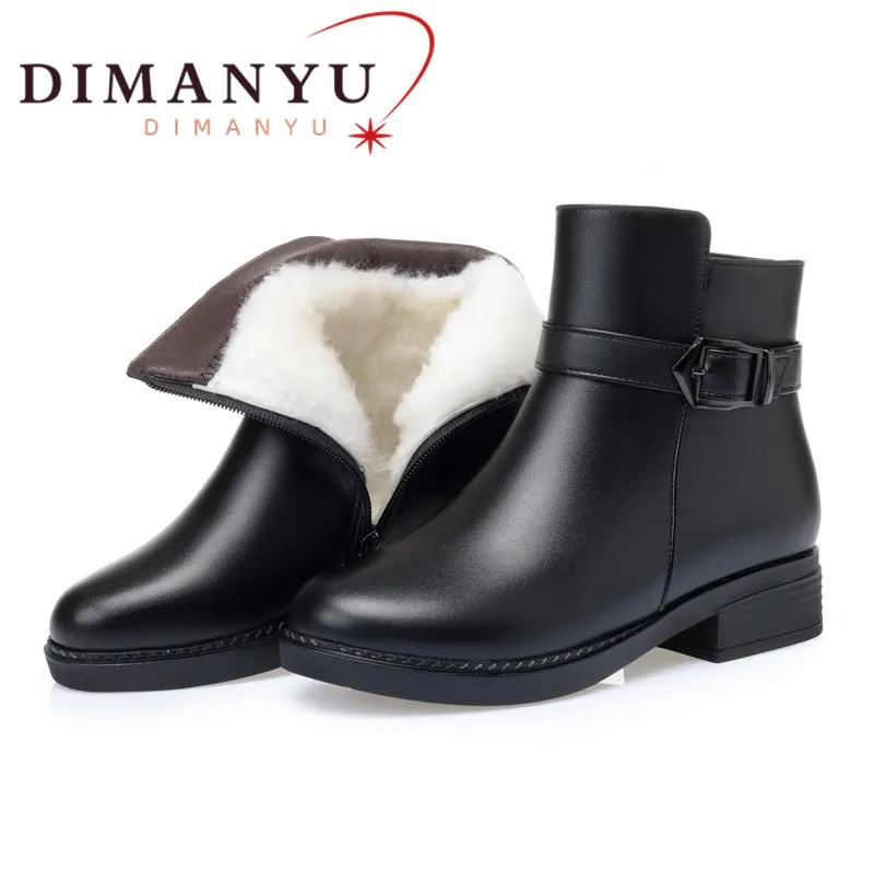 

DIMANYU Winter Shoes Boots Mother Large Size 42 43 Wool Mid-heel Natural Wool Ladies Ankle Boots Non-slip Female Snow Boots