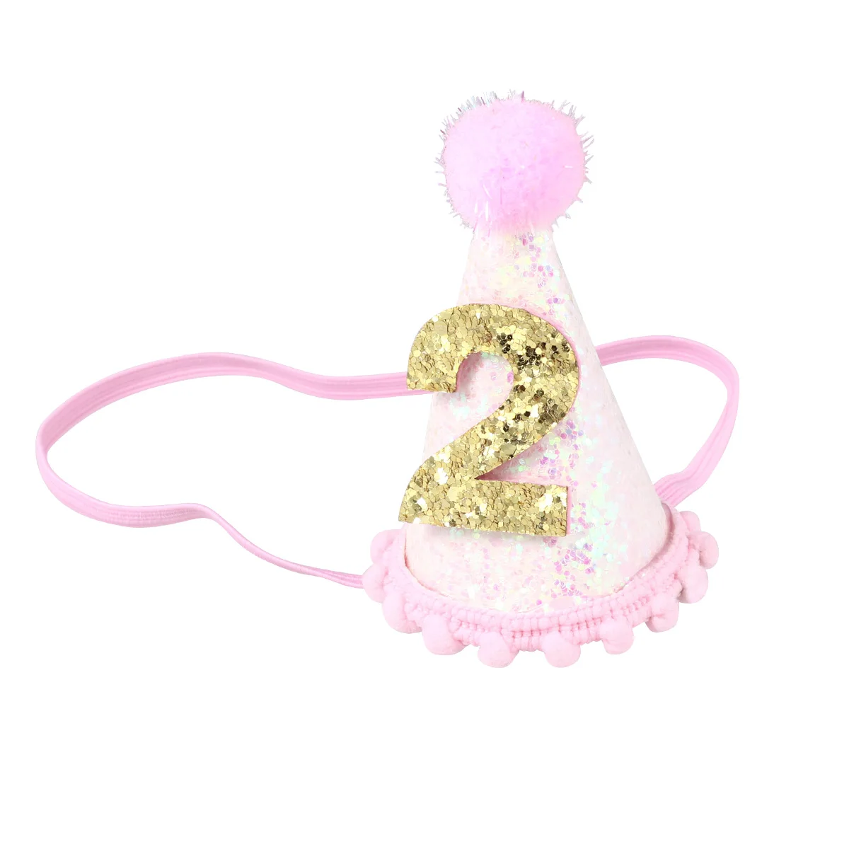 

Baby Birthday Hat for Kids Pink Glitter Hair Accessories Headband Child Photoshoot Props First Birthday Party Decorations