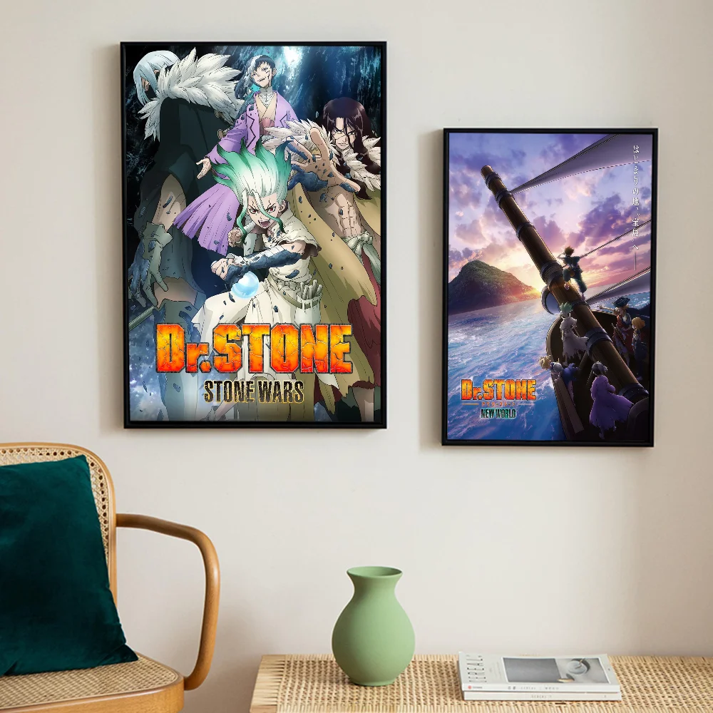 D-Dr Stone Anime Classic Vintage Posters Decoracion Painting Wall Art White Kraft Paper Kawaii Room Decor