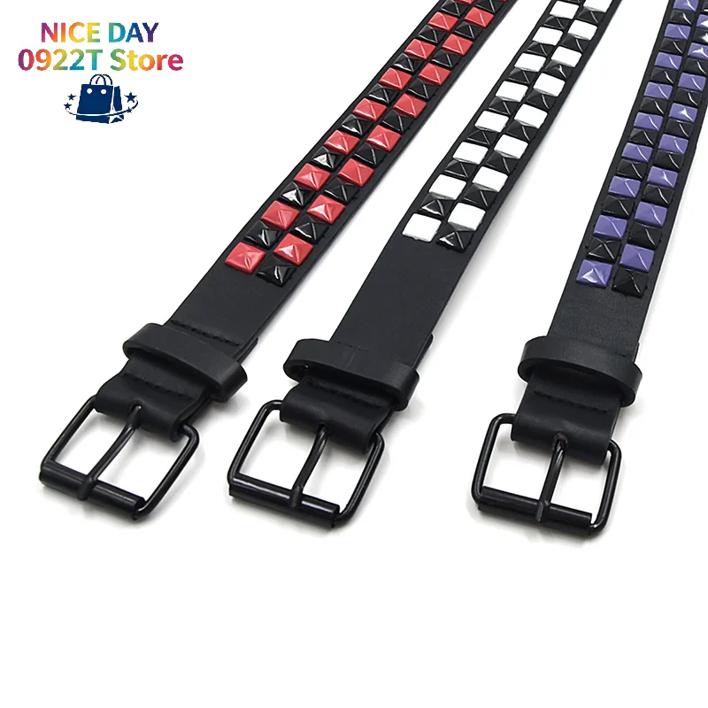 Unisex Y2K Hip‑Hop Punk Belt, Purple Rivet PU Leather Pin Buckle Waistband, Fashion Accessories For Jeans Outfit@#X