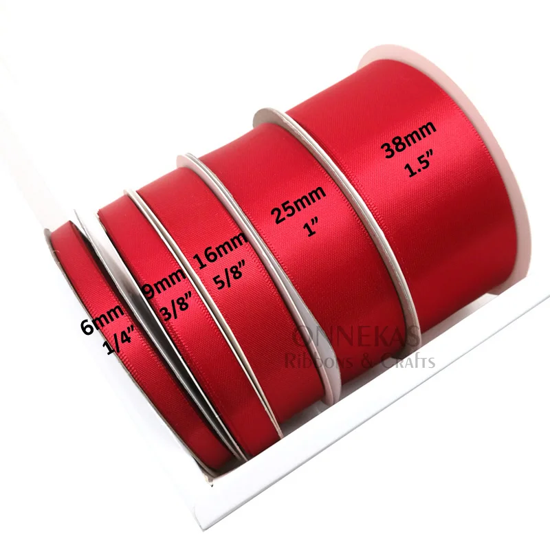 100Yards 6/9/13/16/19/25/38mm Red Blue Double Face Satin Ribbon Solid Color 100% Polyester Dense Fabric Tapes Party Decoration