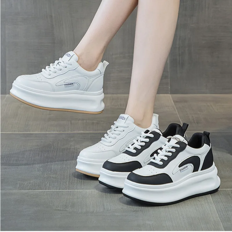 Fashion Women Shoes Platform Sneakers Ladies Lace-up Casual Shoes Breathable Walking Shoes White Flat Girl Sneaker