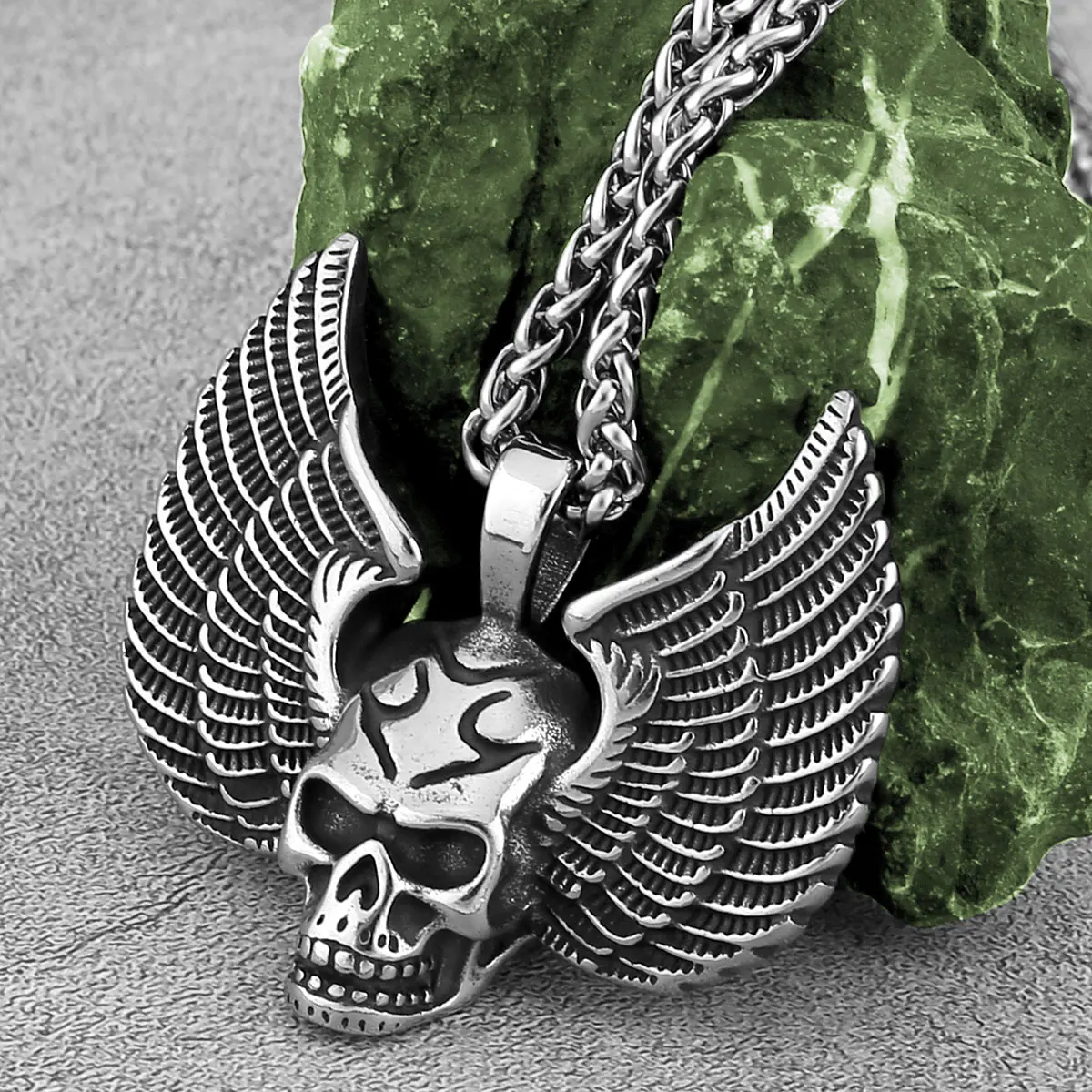 Personality Design Fallen Angel Wings Skull Stainless Steel Necklace Punk Style Fashion Boys Gift Pendant Jewelry Gift Wholesale