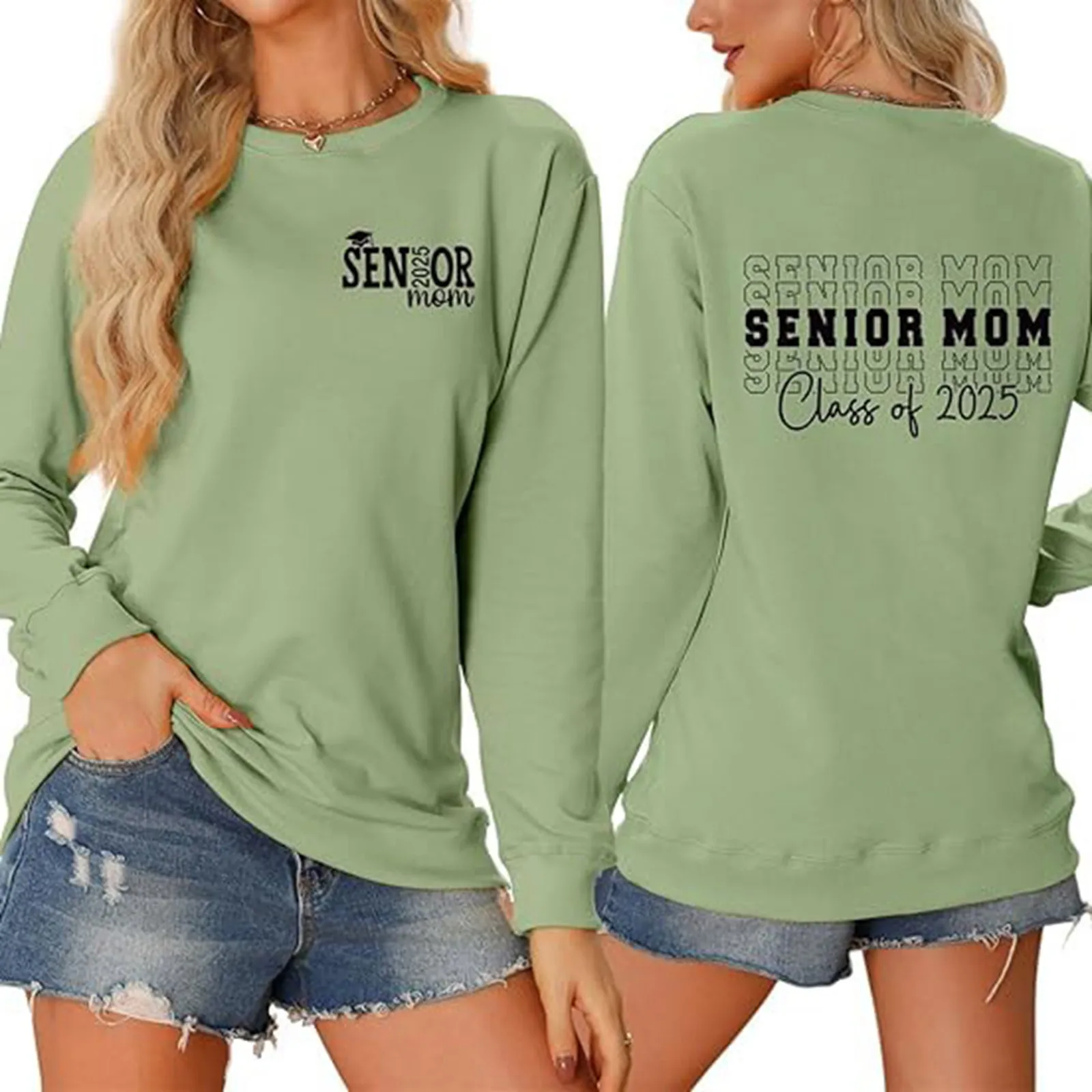 

Ladies Senior Mom Class Of 2025 Graduation Sweatshirt Casual Simple Crew Neck Hoodless Sweatshirt American Classic Y2k Hoodies