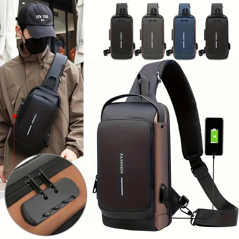 

Мужская сумка с защитой от кражи и кодовым замком, нагрудная сумка, повседневный спортивный маленький рюкзак, сумка на одно плечо, мотоциклетная сумка, модная сумка через плечо