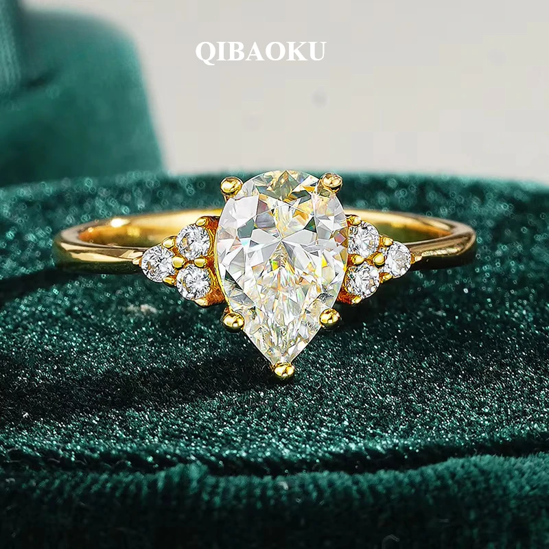 QIBAOKU 6*9mm Pear Test Passed Moissanite Ring for Women D Color Vintage Wedding Jewelry Lab Diamond S925 Sterling Silver 2026