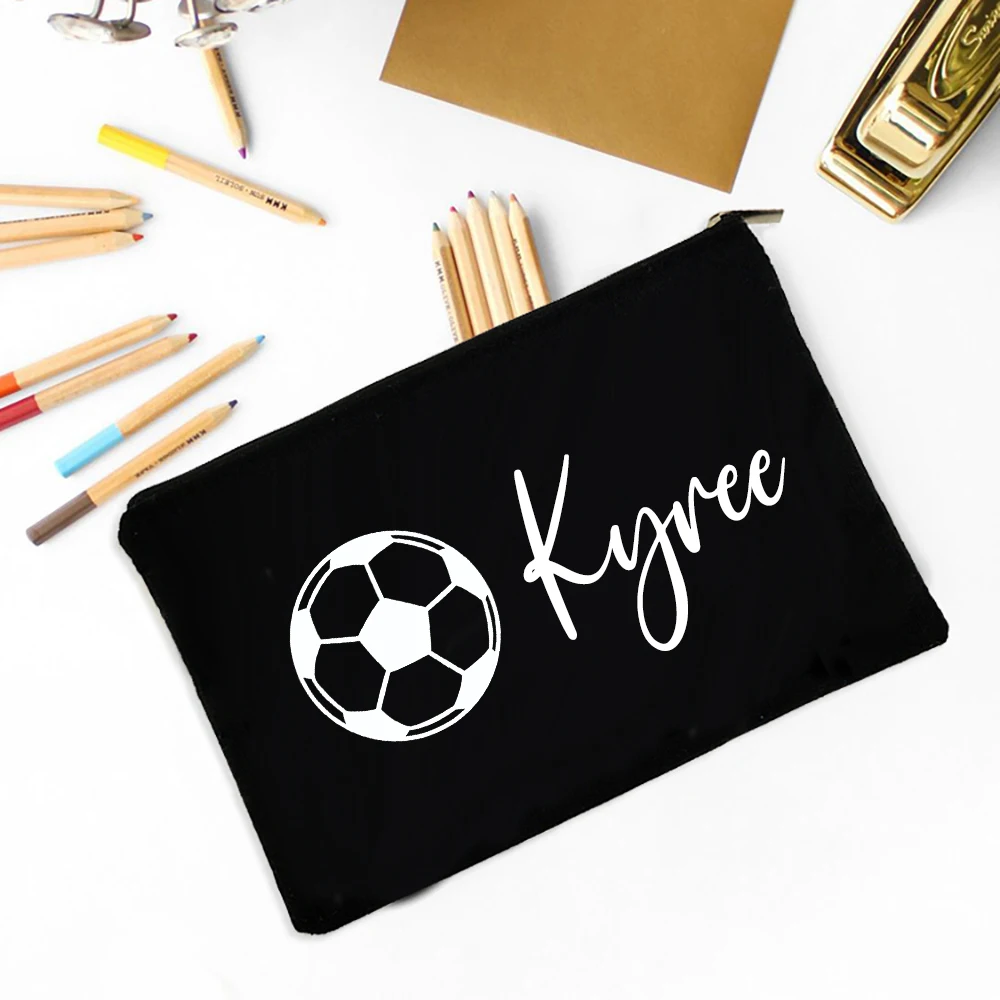 Bolsa de lápices de fútbol personalizada, estuche de lápices con nombre personalizado, suministros de papelería escolar, bolsas de almacenamiento,