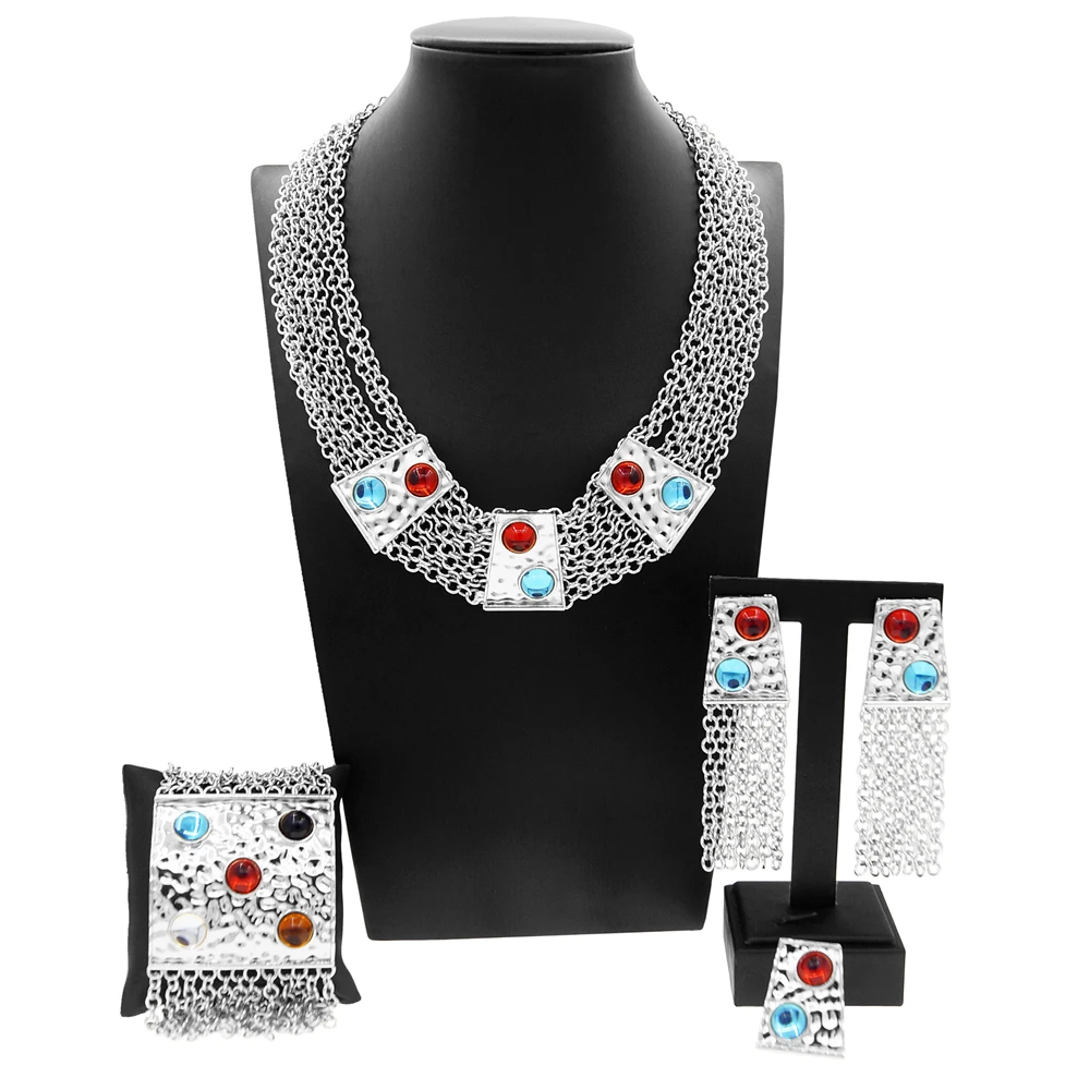 2026 New Arrivals Luxury Dubai Gold Plate Jewellery Fashion Cubic Necklace Earring Bracelet Party Jewelry Set for Women