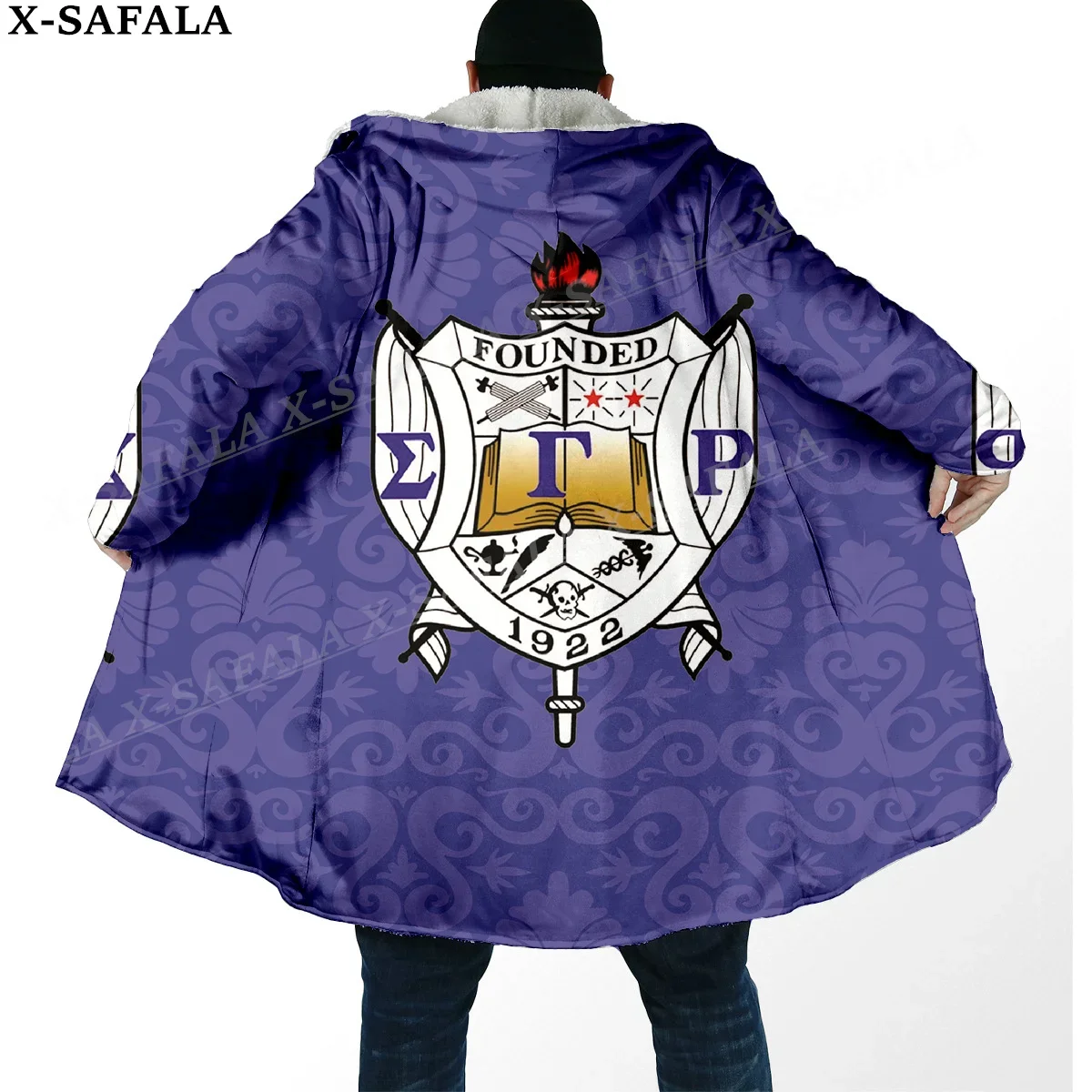 

1922 ΣΓΡ Sigma Gamma Rho Pattern Print Thick Warm Hooded Cloak Men Overcoat Coat Windproof Fleece Cape Robe Hooded Blanket-9