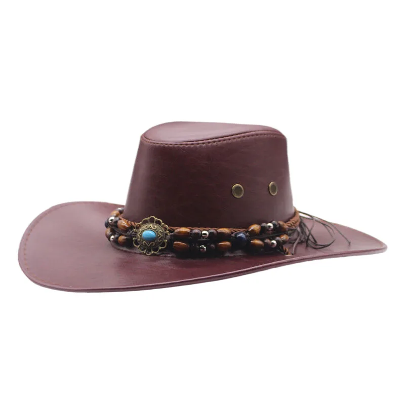 

Western cowboy hat braided rope with blue ornaments retro style, suitable for outdoor leisure activities, music festivals