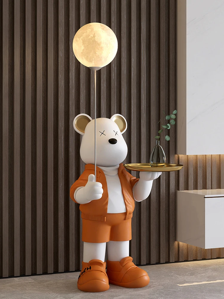 

Home Decor Creative Bear Statue Tray Storage Decoration Lunar Lamp Ornaments Living Room Sculptures Luminous Interior Figurines