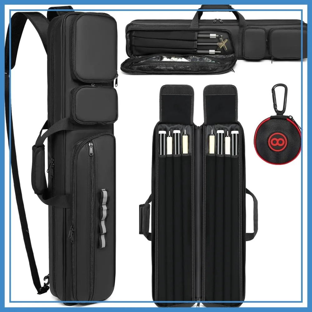

4x4 Padded Pool Cue Bag - Holds 4 Butts and 4 Shafts, Multiple Accessory Pockets