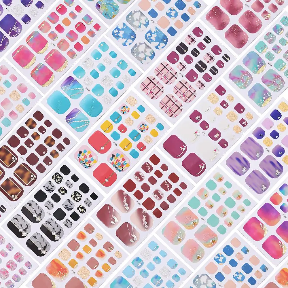 Adesivi per unghie dei piedi color dopamina lucida Decalcomanie glitter francesi Strisce adesive per unghie dei piedi gratuite Involucri completi Smalto da forno F8G7