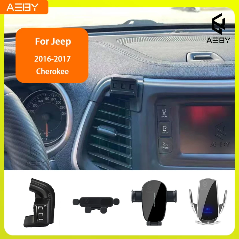 Für Jeep Cherokee 2016-2017 Handyhalterung Auto-Mobiltelefon-Halterung Spezielle Fixierte Halterungsbasis Kabellose Ladestation Innenraum