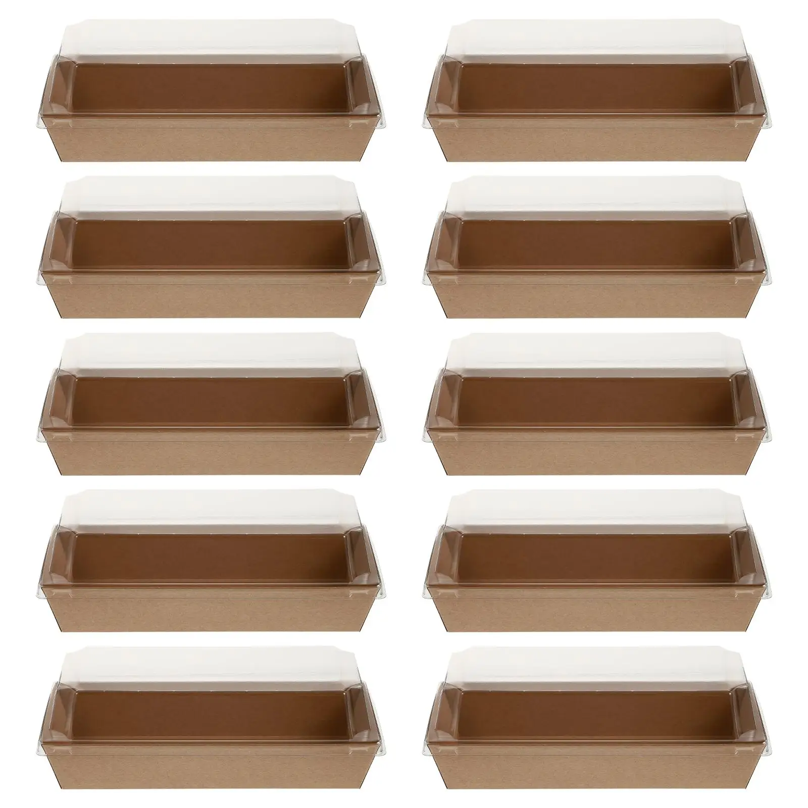 

10PCS Kraft Paper Boxes Sandwich Bread Cake Containers Transparent Lids Food Safe Disposable Takeaway Boxes for Party Picnic