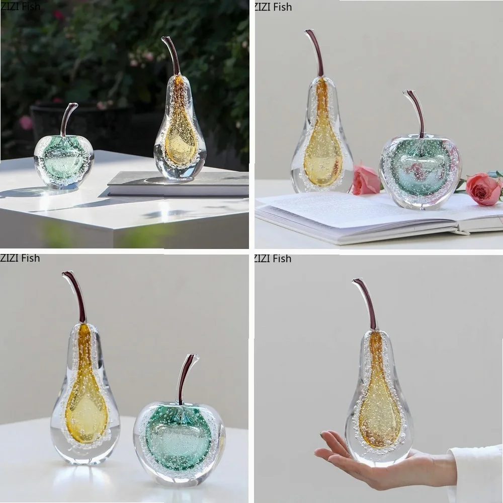 Transparent Bubble for Apple Pear Glass Sculpture, Creative Fruit Desk Decor for Home Office Aesthetic