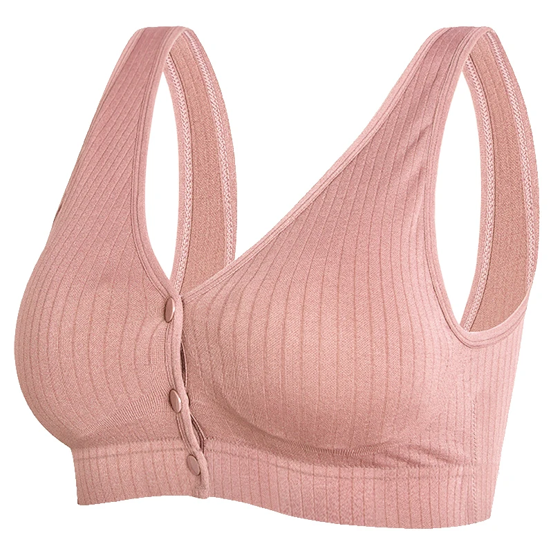 Pregnant Women Cotton Vest Style Non Steel Ring Front Open Button Solid Color Feeding Bra Women Breastfeeding Bra