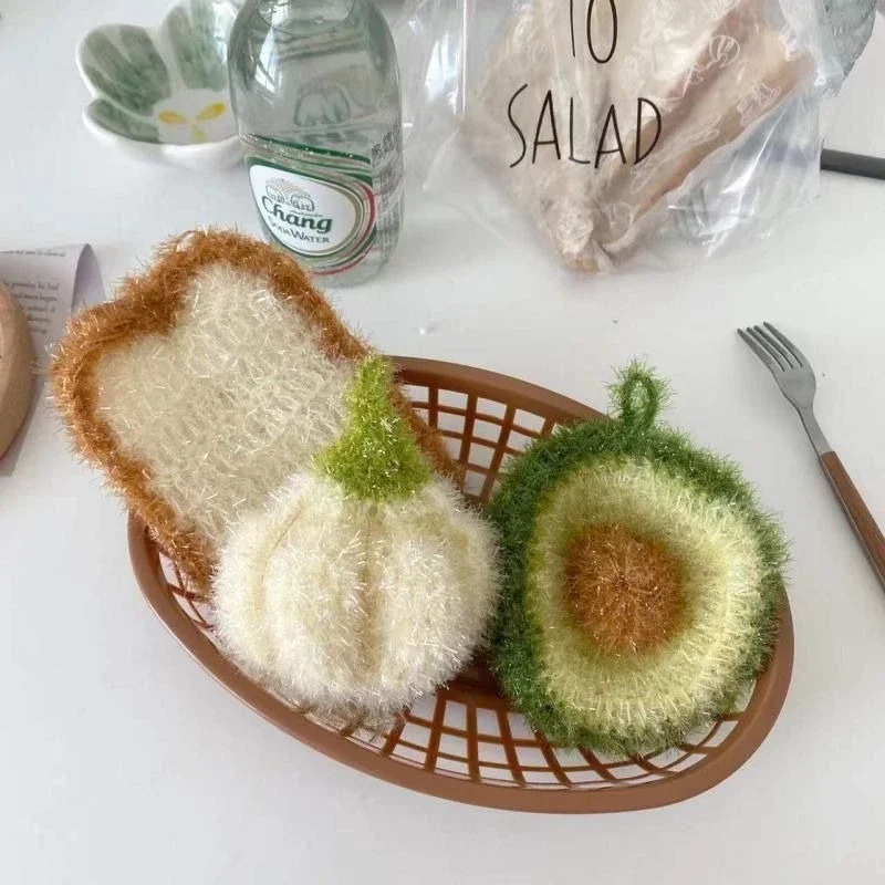 3PCS Vegetable Rag Durable Soft Dish Washcloths for Dishess Easy To Clean Good Looking Practical Kitchen Supplies Hanging Rags