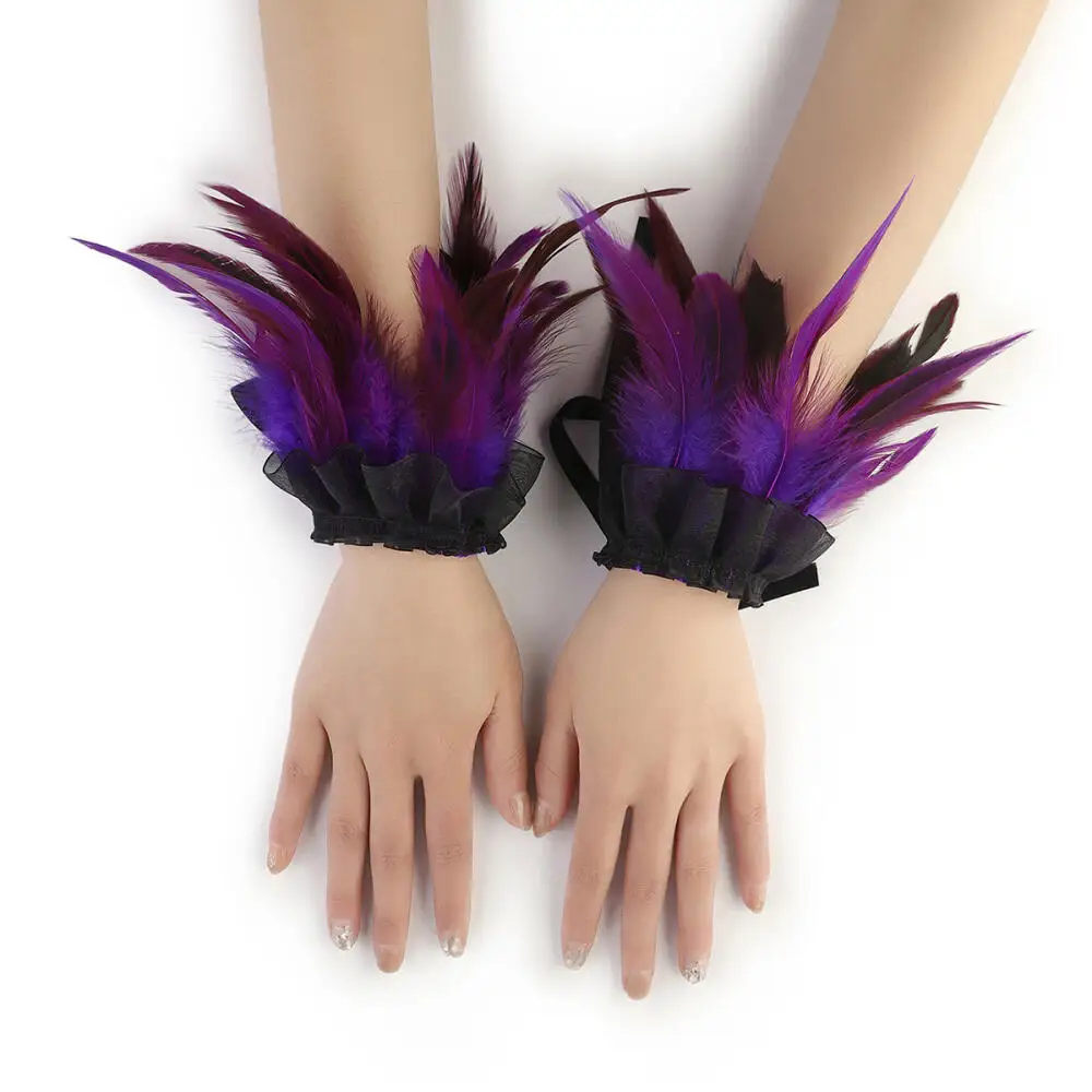 Eather Bracelet Halloween Performance Ball Lace Feather Bracelet Gothic Style Feather Wrist Accessories