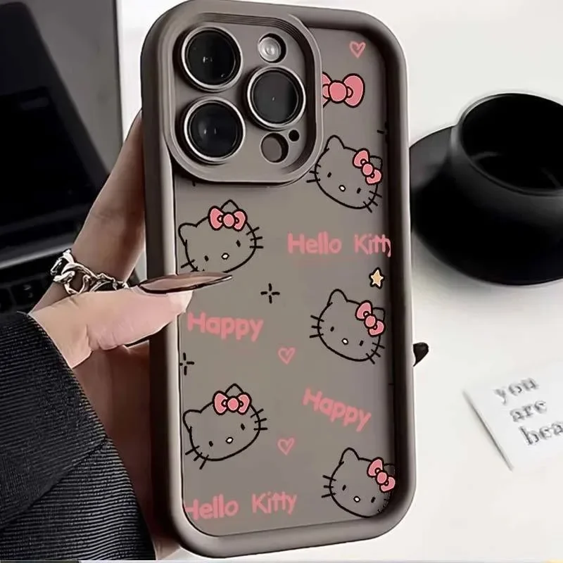 Sanrio Hello Kitty Plain Multistep TPU Soft Phone Case for IPhone 13 Mini 12 Pro 14 Plus 15 Pro Max 11 7 8 Plus X XS Max XR SE