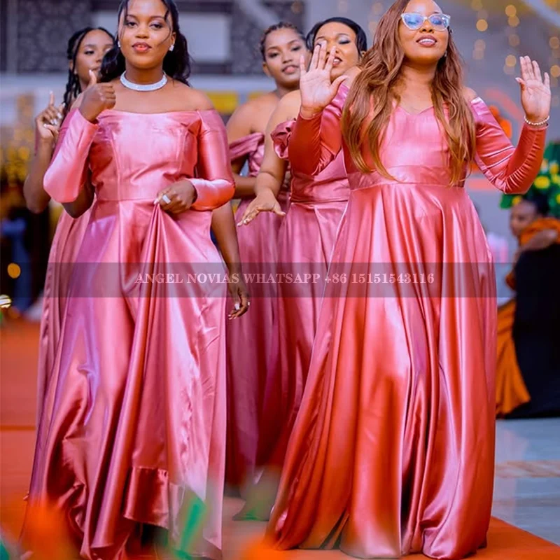 Customized Long Sleeve Plus Size Bridesmaid Dresses African Off Shoulder Wedding Party Dress vestidos de fiestas elegantes mujer