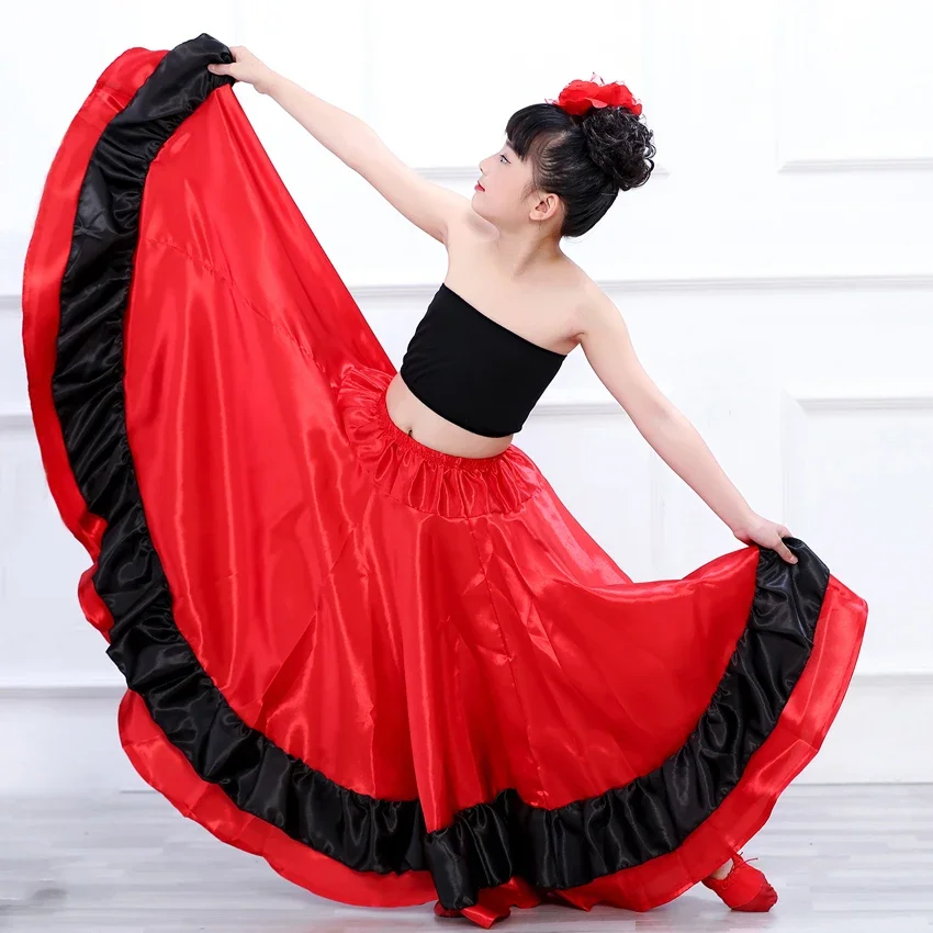 Gonna di Flamenco tradizionale spagnola in raso liscio Plus Size gonna altalena vestito stile zingaro principessa ragazze costumi di danza del ventre