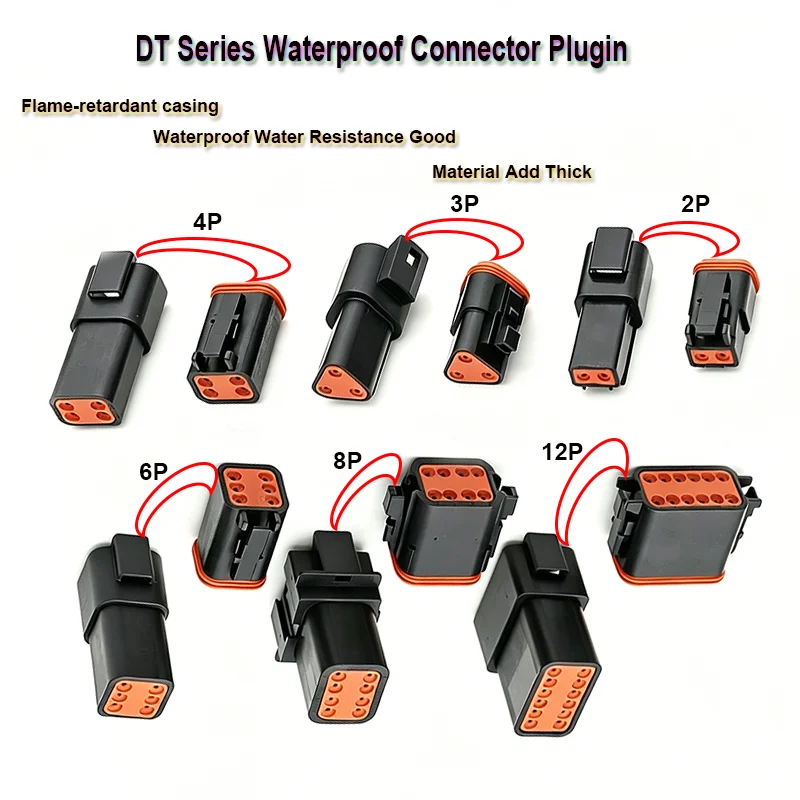 

1 Set Connector Waterproof DT04-2P 3P 4P 6P 8P 12P Automotive Male/Female Docking Harness Plug Suitable For Automotive 22-16A