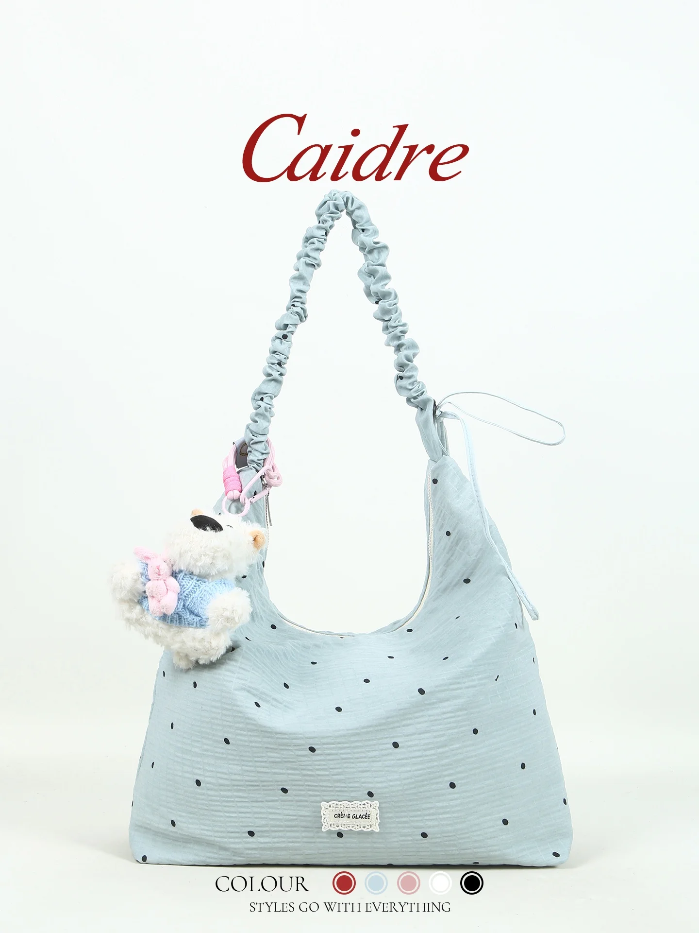 

Caidre Korean Style Polka Dot Canvas Shoulder Bag Birthday Gift Cute Hobo Bag Small Drawstring Crossbody Bag for Youth