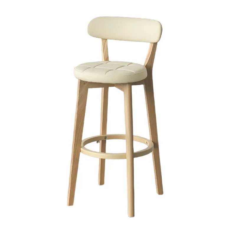 Chaise de bar confortable avec dossier, style nordique, en bois massif, pour comptoir de cuisine, Taburetes Para Barra
