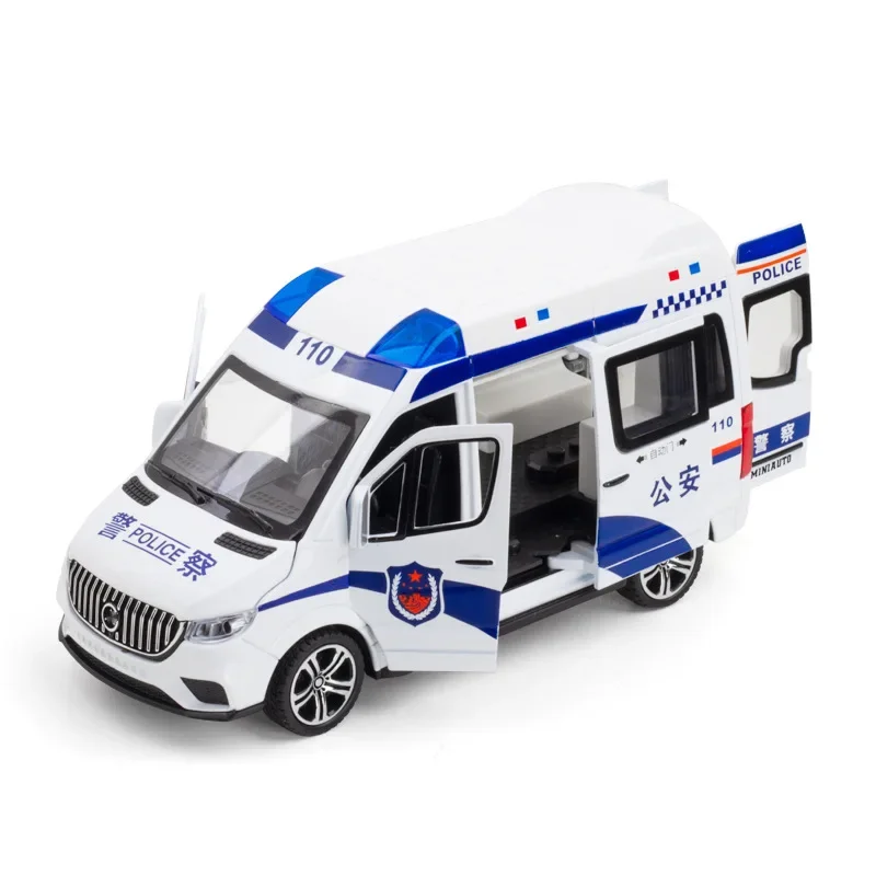 1:24 Mercedes-Benz Hospital Rescue Ambulance Metal Car Model Pull Back Sound and Light Alloy Car Toys for Children Boys Gift C68