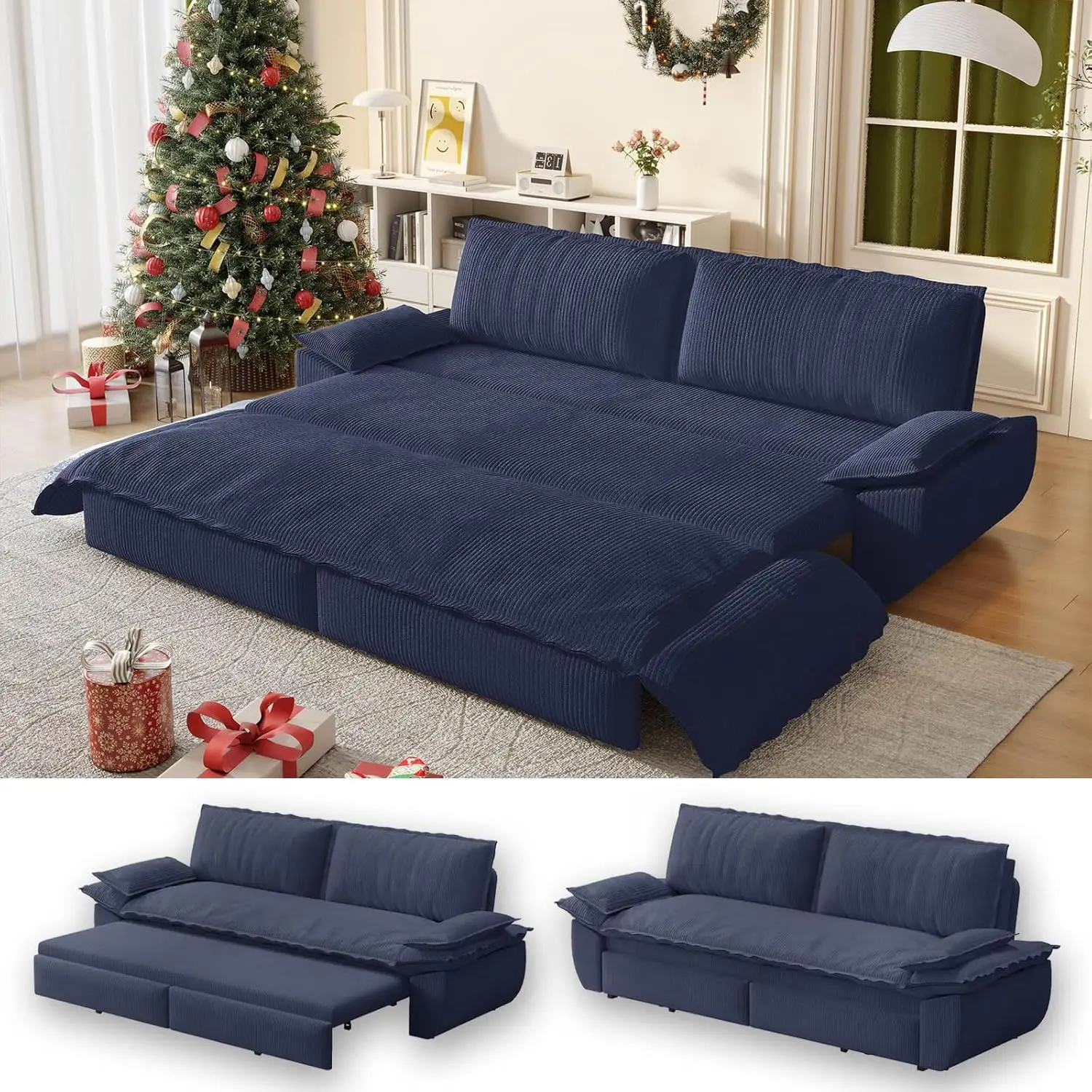 

Диван-кровать-футон 73,2 дюйма, размер размера «queen-size», выдвижная кровать, раскладной диван 3-в-1 с подлокотником-подушкой, современный вельветовый диван-футон