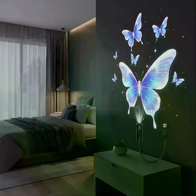 LED USB Butterfly Projector Light With 5pcs Projection Patterns Ceiling Decorative Atmosphere Night Light