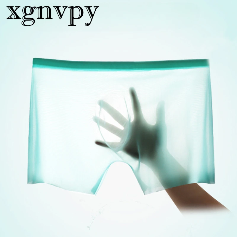 xgnvpy Men's Ice Silk Seamless Underwear Ultra Thin Breathable Boxer Shorts Summer Male Underpants Sexy Transparent Boxers