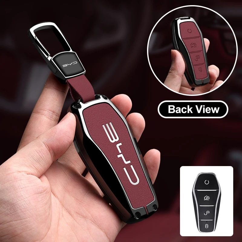 For BYD Seal Dolphin Song Plus Atto 3 Han EV Tang DM Qin Leather Car Key Case Cover Car Remote Keychain Metal Shell Accessories 2