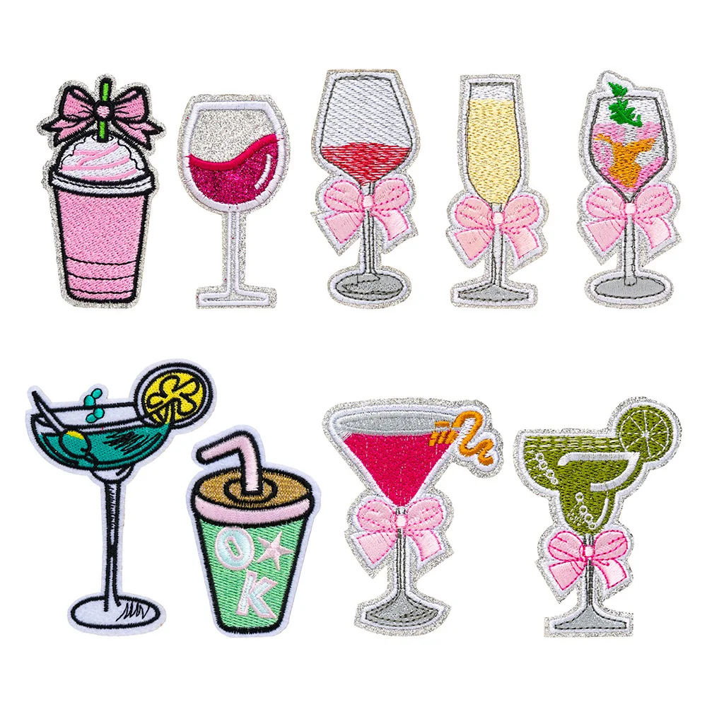 Glitter Fabric Goblet Patch Summer Drink Trendy Embroidery Car Decoration