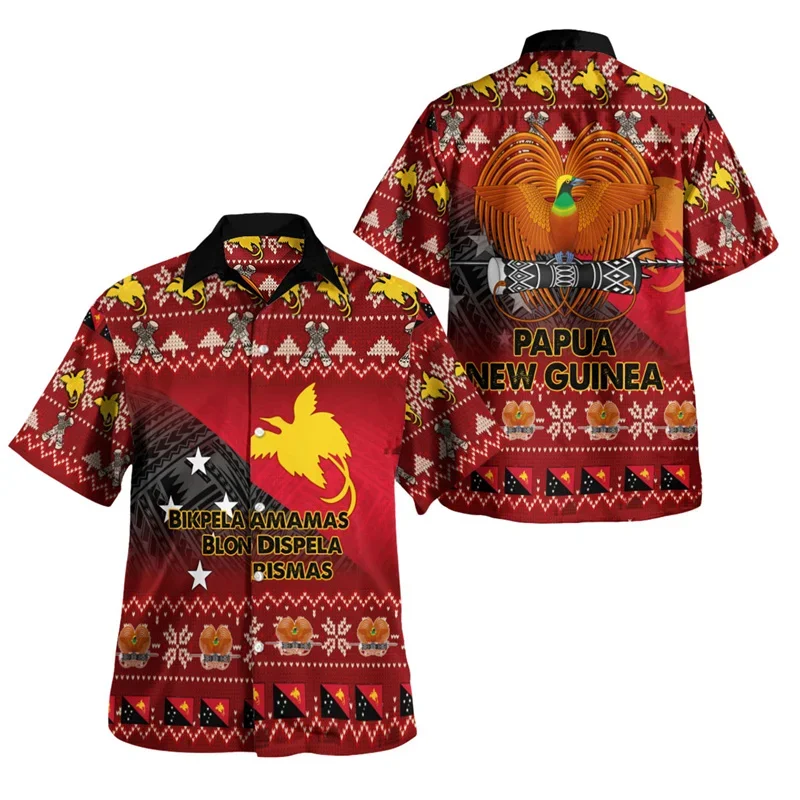 3Dvintage Clothes Papua New Guinea Flag Print Shirt Papua Emblem Pattern Short Sleeved Shirt Cool Top