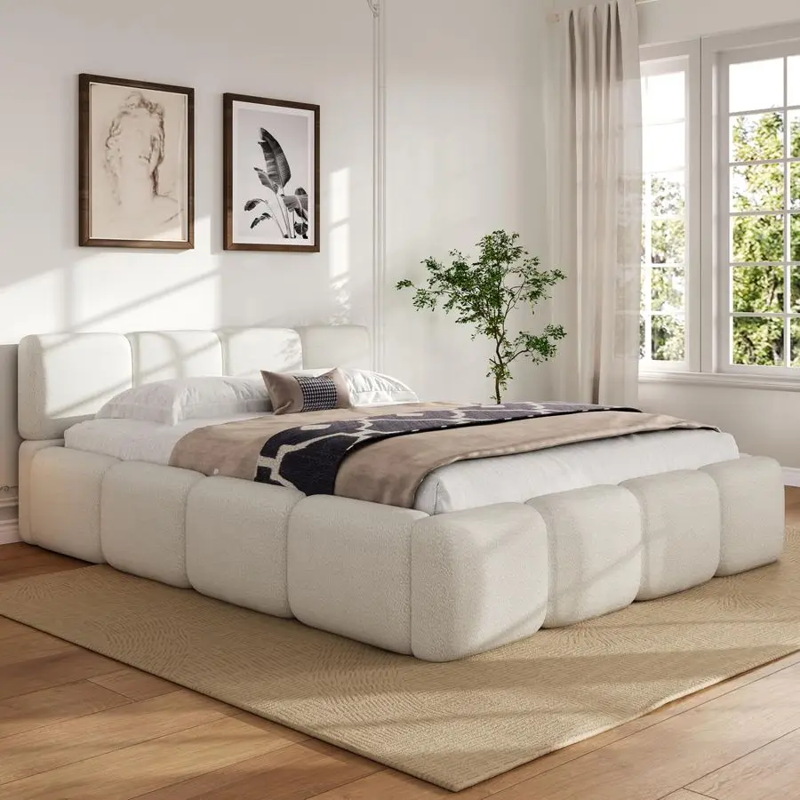 Size Platform Bed Frame, Floor Platform Bed Grounded Beds Frame Thick Headboard and Footboard,Custom