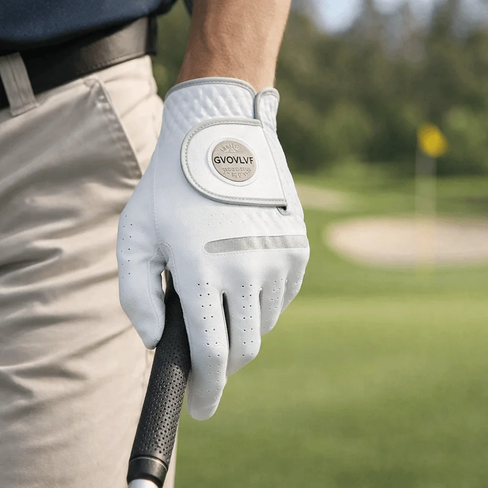 

White Color Golf Glove Detachable Marker Lightweight Design Breathable Golf Gloves Breathable Fabric Replaceable Glove