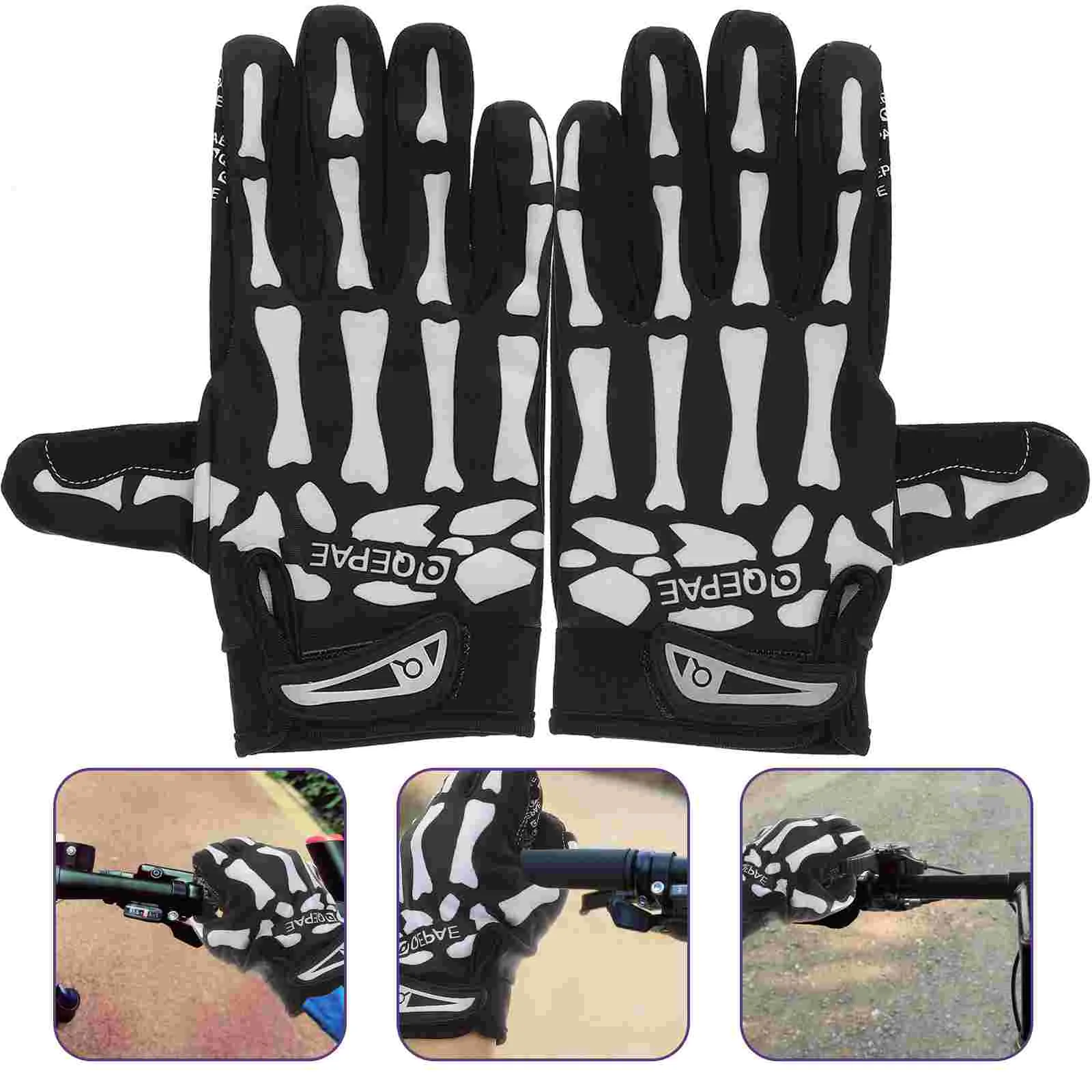 Skull Finger Motorcycle Motorcycle Glove Scary Adults Cycling Ridding Paw Black Unisex Autumn and Winter