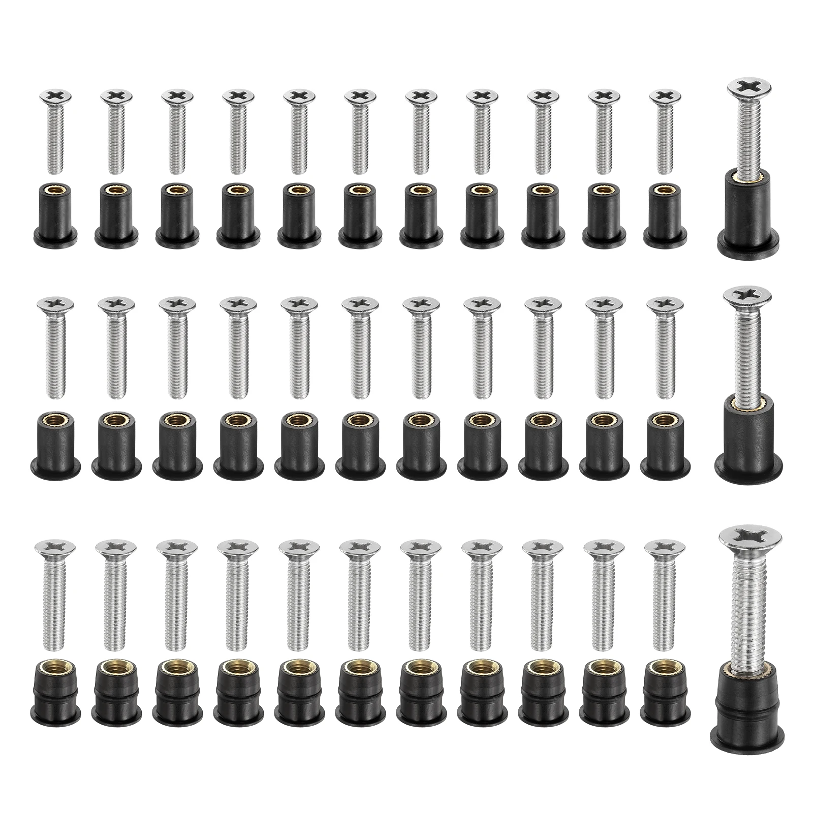 18-72Pairs M4 M5 M6 Neoprene Well Nuts with Stainless Steel Screw Rubber Well Nuts Kit Brass Copper Bolt Windscreen