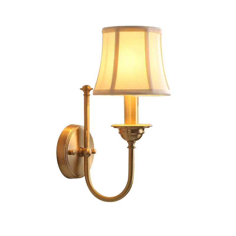 All Copper Fabric Wall Lamp American Rural Bedroom Bedside Lamp Mirror Front Lamp Nordic Living Room Corridor Decor Wall Light