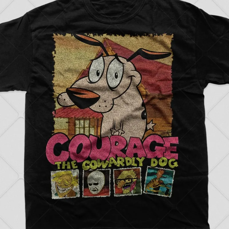 Camiseta Vintage de manga corta con estampado de dibujos animados de perro cobarde, camiseta gráfica Retro Unisex, ropa de calle de verano nostálgica de los años 90