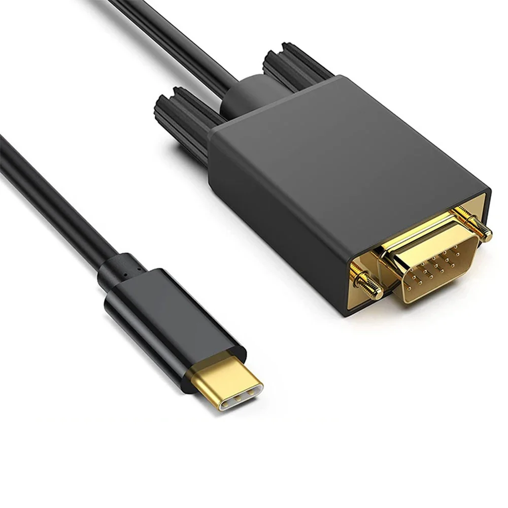 Kabel adaptor USB tipe-c ke VGA 1.8M/6 kaki 10Gbps USB 3.1 tipe-c ke kabel adaptor VGA dengan Port berlapis emas untuk Monitor komputer PC