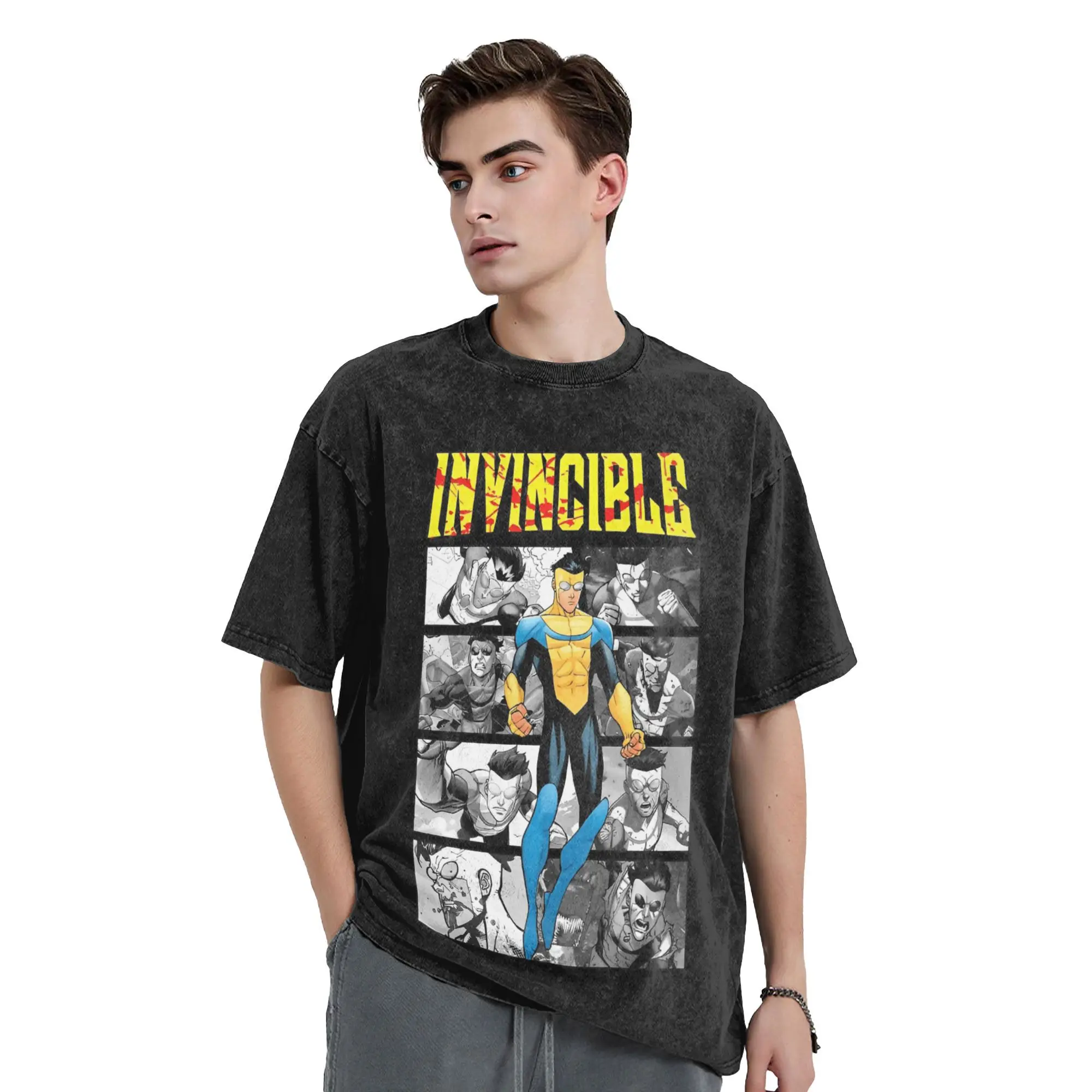 

Новинка, мужские футболки с аниме «Непобедимый ретро-герой», хлопковая стираная футболка с круглым вырезом, футболки с короткими рукавами, одежда больших размеров