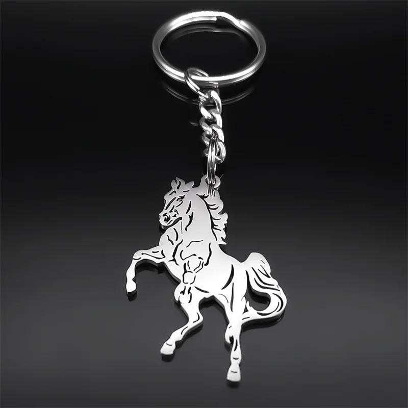 Lucky Horse Keychain for Women Men Stainless Steel Silver Color Animal Keyring Holder Bag Car Accessories Jewelry Gifts K3224S08